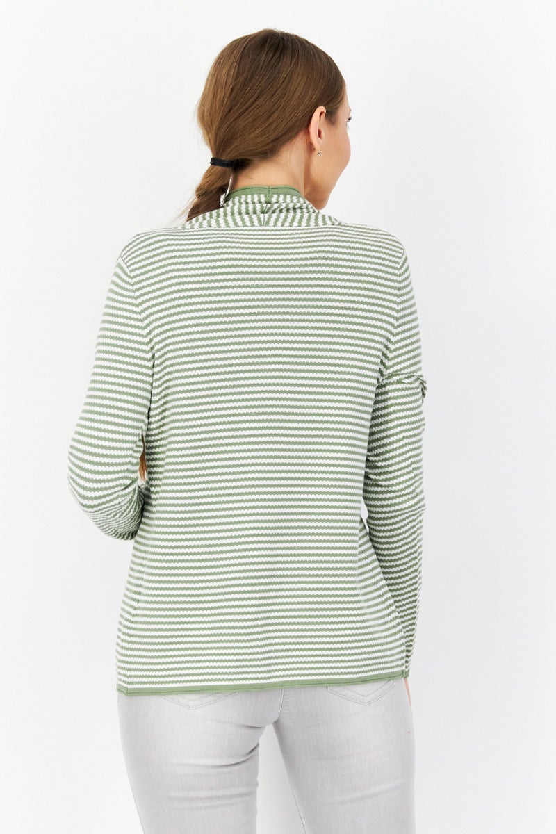 Zero Women Open Front Long Sleeve Strip Cardigans, White - Image 4